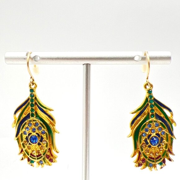 Vtg Metropolitan Museum of Art Earrings Dangle Jeweled Peacock Feather Art Novea - Picture 7 of 8
